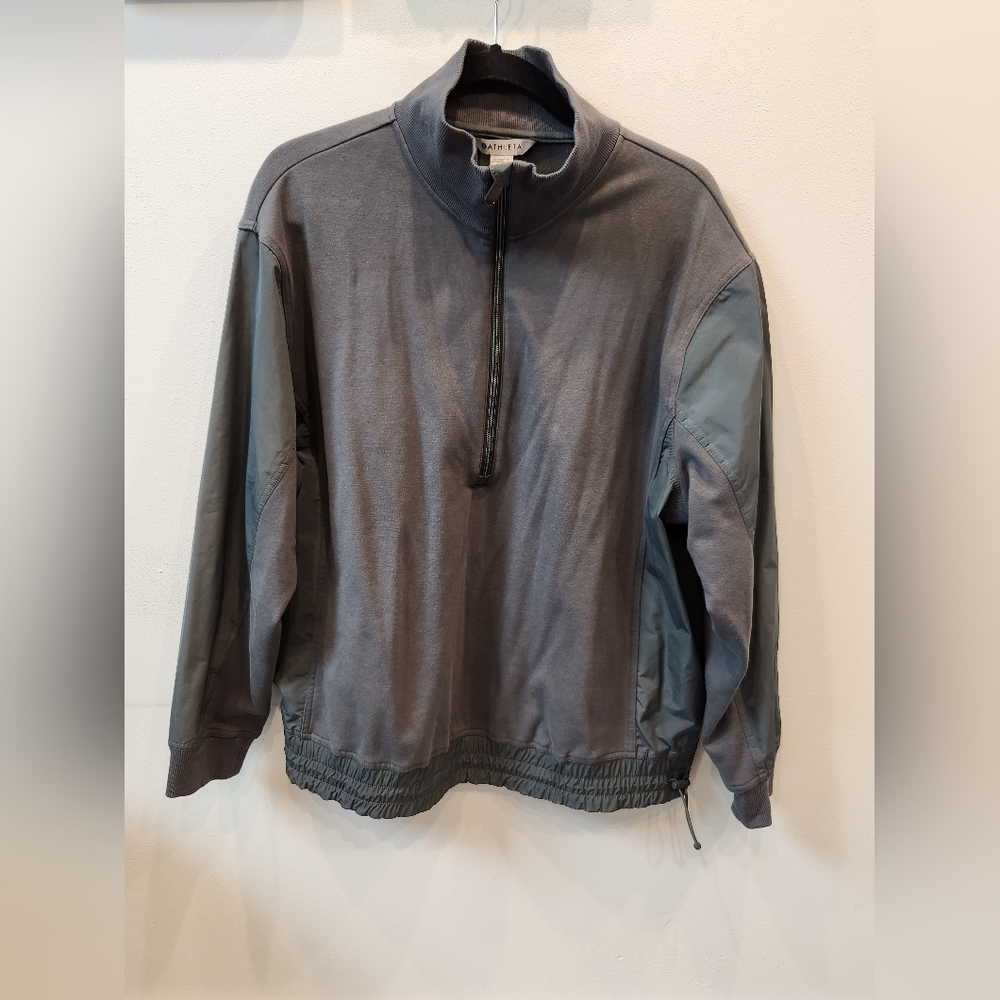 Athleta Triumph Hybrid Half Zip Sweatshirt, Green, Size US M